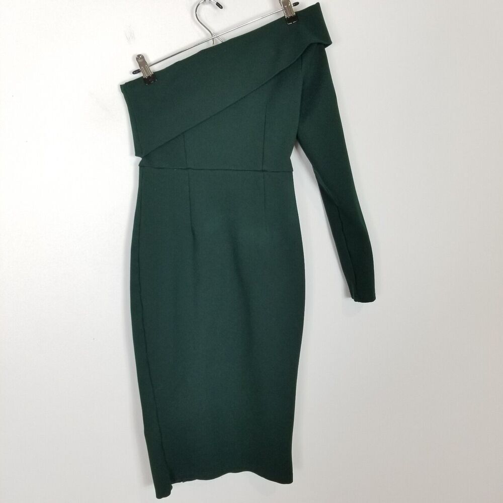 Alieva Rita One Shoulder Dress‎ Sz S Green Bodycone Party Cocktail Mini Stretchy